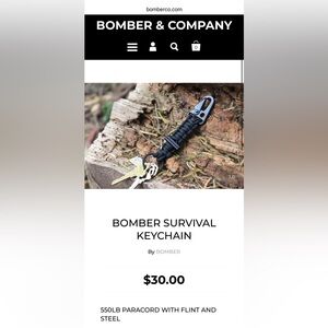 BOMBER SURVIVAL KEYCHAIN 550LB PARACORD WITH FLINT AND STEEL